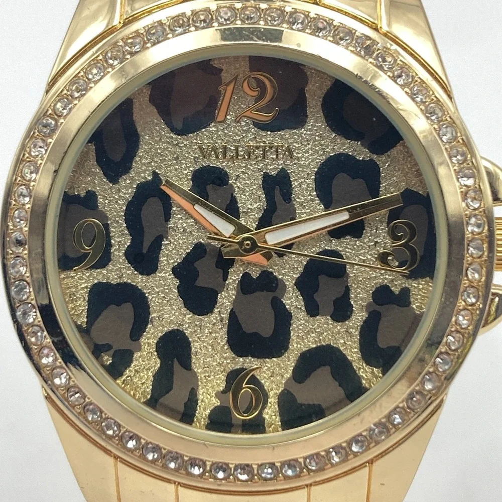 Valletta Women's Watch 35mm Leopard Print Gold Tone Crystals New Battery 7.5